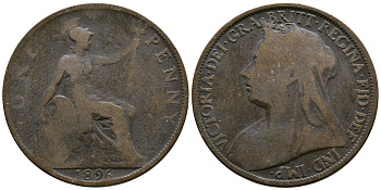 Великобритания 1 пенни 1896 Виктория (1837-1901) KM 790, Spink 3961 бронза 54-2642