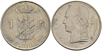 БЕЛЬГИЯ 1 ФРАНК 1956 BELGIQUE KM 142.1 медно-никель 4546-442