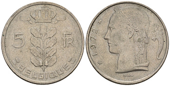 Бельгия 5 франков 1972 Belgique, Бодуэн I (1951-1993) KM 134.1 медно-никель 60-1211
