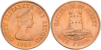 Джерси 1 пенни 1983 башня Святого Клемена KM 54 бронза UNC 4582-155