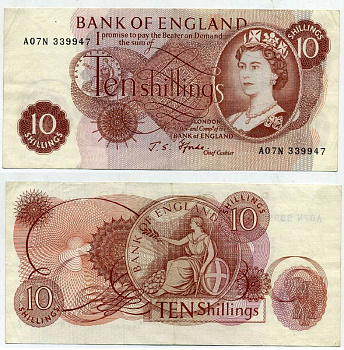 АНГЛИЯ 10 ШИЛЛИНГОВ ND 1966-1970 Pick 373c бумага 444-77-3
