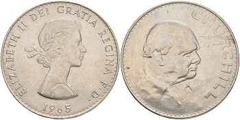 Великобритания 1 крона (5 шиллингов) 1965 Уинстон Черчилль, Елизавета II (1952-2022) KM 910, Spink 4144 медно-никель UNC 4552-823
