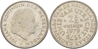 Нидерланды 2 1/2 гульдена 1979 400 лет Утрехтскому союзу, Юлиана (1949-1980) KM 197 никель 4683-526