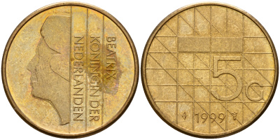 Нидерланды 5 гульденов 1999 Беатрикс (1980-2013) KM 210 никель покрытый бронзой    4187-251