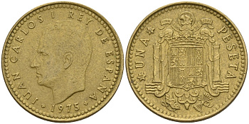 Испания 1 песета 1975 (80) Хуан Карлос I (1975-2014) KM 806 алюминиевая бронза 4155-436