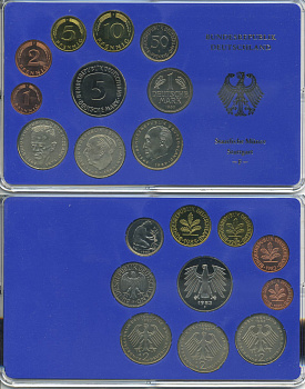 ФРГ набор из 9 монет 1983 F, официальный государственный набор, в пластике    PROOF  3540-40