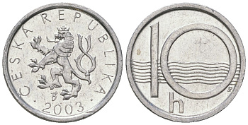Чехия 10 геллеров 2003 b’, редкий год - 3.022.350 экземпляров KM 6 алюминий aUNC 4532-1027