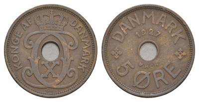 Дания 5 эре 1927 HCN, Кристиан X (1912-1947) KM 828 бронза 4657-226