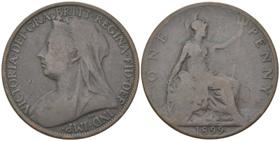 Великобритания 1 пенни 1899 Виктория (1837-1901) KM 790, Spink 3961 бронза    4590-1032