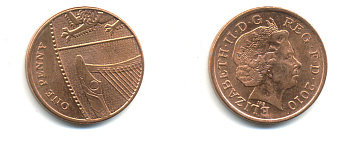 Великобритания 1 пенни 2010 Елизавета II (1952-2022) KM 1107, Spink B6 сталь плакированная медью 177-1233