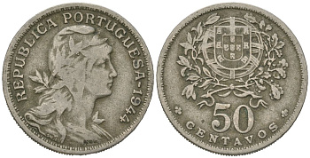 Португалия 50 сентаво 1944 KM 578 никель латунь 4618-835