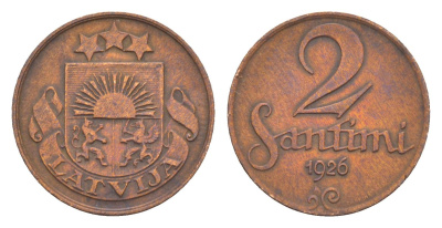 Латвия 2 сантима 1926  KM 2 бронза    4658-1149
