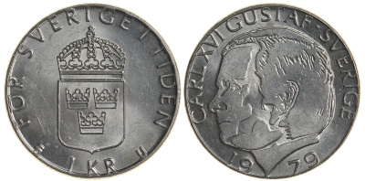 Швеция 1 крона 1979 Карл XVI Густав (1973- ) KM 852 медь плакированная медно-никелем UNC 4179-1216