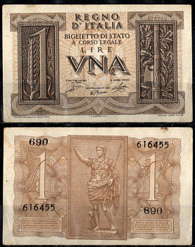 Италия 1 лира 1939 Pick 26 бумага 2198-29-1-2