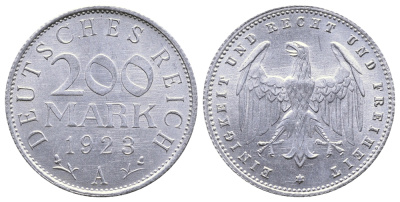 ГЕРМАНИЯ 200 МАРОК 1923 A KM 35, J. 304 алюминий 4380-511