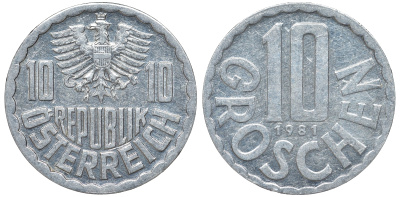 Австрия 10 грошей 1981 KM 2878 алюминий 51-651