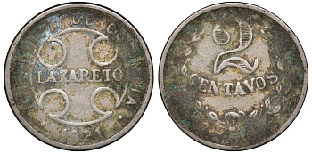 Колумбия 2 сентаво 1921 государственный лепрозорий KM L10 медно-никель 53-1017