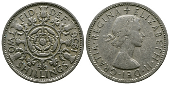 Великобритания 2 шиллинга (флорин) 1956 Елизавета II (1952-2022) KM 906, Spink 4146 медно-никель 4607-943