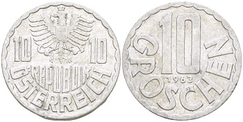 Австрия 10 грошей 1963 KM 2878 алюминий 4523-224