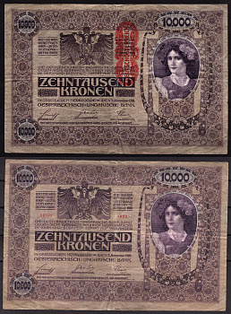 Австрия 10000 крон 1918 (1919) Женщина, австрийское знаме, с печатью Pick 64 бумага 2689-53-1-2