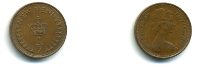 Великобритания 1/2 пенни 1971 Елизавета II (1952-2022) KM 914, Spink 4239 бронза 46-1729