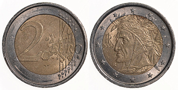 Италия 2 евро 2002 Данте Алигьери KM 217 биметалл 4606-915