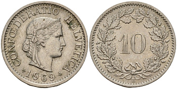 Швейцария 10 раппенов 1969 B KM 27 медно-никель 4189-418