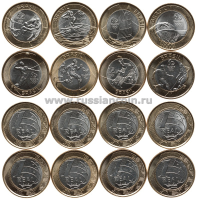 Бразилия набор из 8 монет по 1 реалу 2015 XXXI Олимпийские игры 2016 года в Рио-де-Жанейро биметалл UNC M43-15