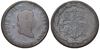 Испания 8 мараведи 1818 J, Фердинанд VII KM 491 медь    4117-613