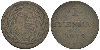Франкфурт 1 пфенниг (юденпфенниг) 1819 KM Tn5, JuF 1997a медь 4169-753