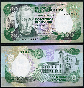 Колумбия 200 песо 1983 20 июля, Хосе Селестино Мутис, монастырь Ла Бордадита, Богота Pick 429 a  бумага  UNC (пресс) 447-67-3