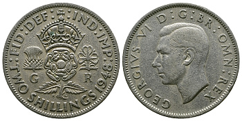 Великобритания 2 шиллинга (флорин) 1948 Георг VI (1936-1952) KM 865, Spink 4102 медно-никель 4381-1135