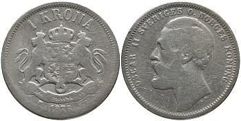 Швеция 1 крона 1876 Оскар II (1872-1907) король Швеции и Норвегии KM 741 (520) серебро 51-1141