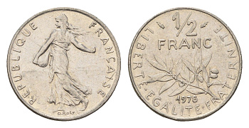 Франция 1/2 франка 1978 сеятель KM 931.1 никель 4674-626