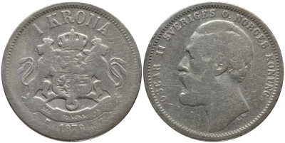 Швеция 1 крона 1876 Оскар II (1872-1907) король Швеции и Норвегии KM 741 (520) серебро 51-1141