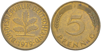 ФРГ 5 ПФЕННИГОВ 1979 J KM 107, J. 382 сталь плакированная латунью 4181-965