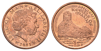 Остров Мэн 1 пенни 2001 Елизавета II (1952-2022) KM 1036 сталь плакированная медью UNC 4682-456