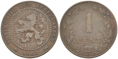 НИДЕРЛАНДЫ 1 ЦЕНТ 1902 ВИЛЬГЕЛЬМИНА I (1891-1948) KM 132.1 бронза 4547-1267