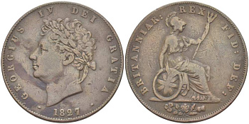 Великобритания 1/2 пенни 1827 Георг IV (1820-1830) KM 692, Spink 3824 медь 1518-1341