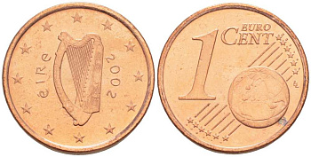 ИРЛАНДИЯ 1 ЕВРОЦЕНТ 2002 KM 32 сталь плакированная медью UNC 214-233