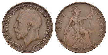 Великобритания 1 пенни 1915 Георг V (1910-1936) KM 810, Spink 4051 бронза 114-233