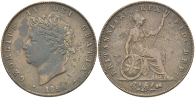 Великобритания 1/2 пенни 1826 Георг IV (1820-1830) KM 692, Spink 3824 медь 97-614