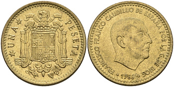 Испания 1 песета 1966 (69) Франсиско Франко (1939-1975) KM 796 алюминиевая бронза 4604-147
