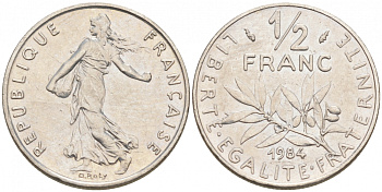Франция 1/2 франка 1984 сеятель KM 931.1 никель 187-129