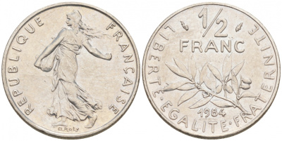 Франция 1/2 франка 1984 сеятель KM 931.1 никель 187-129