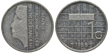 Нидерланды 1 гульден 1988 Беатрикс (1980-2013) KM 205 никель 4122-127