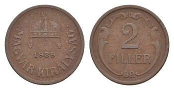 Венгрия 2 филлера 1939 BP KM 506 бронза 4658-334
