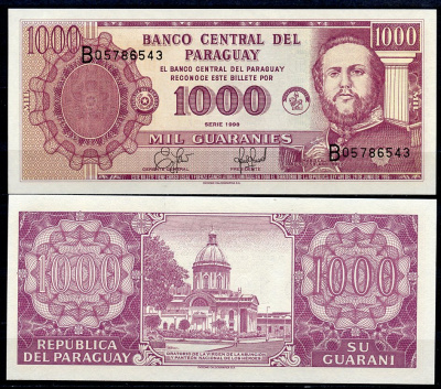Парагвай 1000 гуарани 1998 Франсиско Солано Лопес, серия B Pick 214 a  бумага  UNC (пресс) 449-73-1