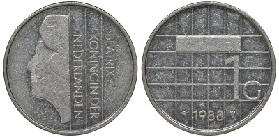 Нидерланды 1 гульден 1988 Беатрикс (1980-2013) KM 205 никель 4122-127