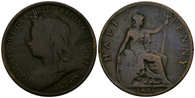Великобритания 1/2 пенни 1896 Виктория (1837-1901) KM 789, Spink 3962 бронза 4548-1022